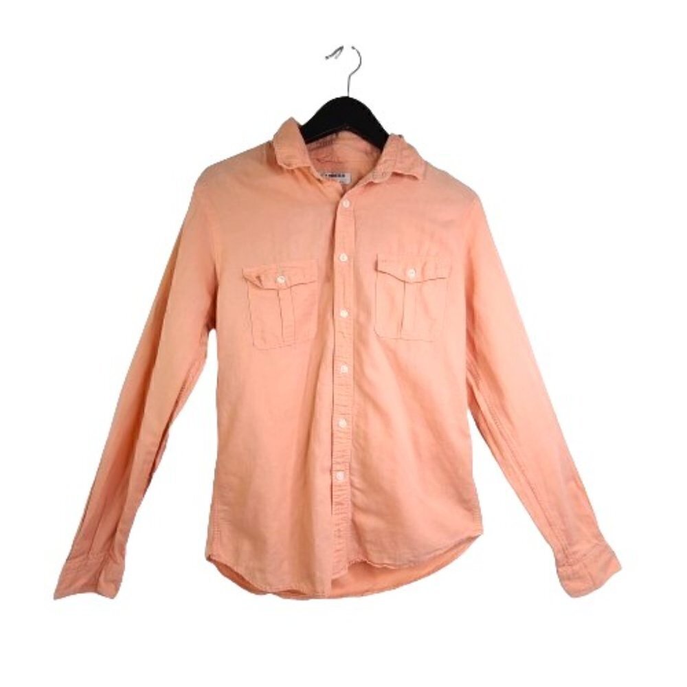Express Women's Peach Button Down Roll Tab Long Sleeve Linen Shirt